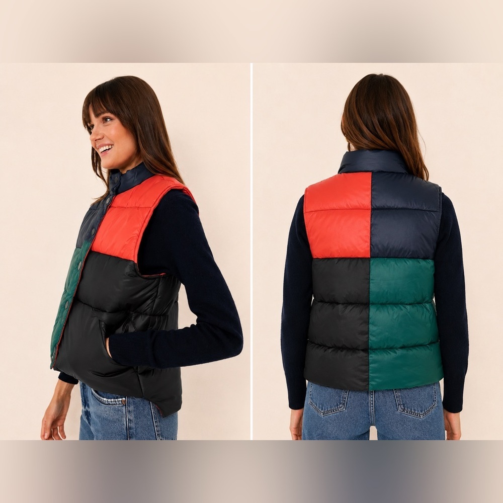 CLARE V. Emile Colorblock Nylon Puffer Vest - Picture 2 of 12